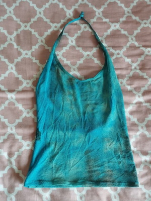 Blue women's crop top with neck tie, size small