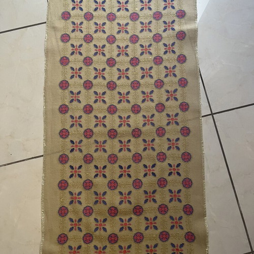 Handmade embroidered table runner used, earth tones, 96x47 cm