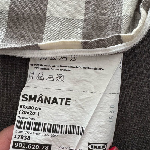 Ikea Smånate decorative pillow like new, checkered gray and cream 50x50cm