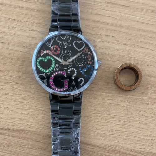 Guess women's black watch with colorful crystals new