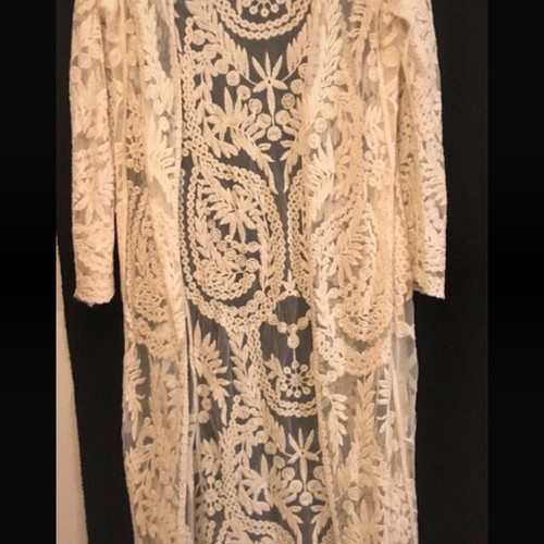 Lace cardigan ethnic boho women's size M/L like new, beige