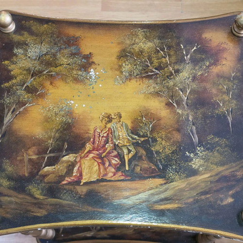 Wooden two-tier table used with hand-painted decoration