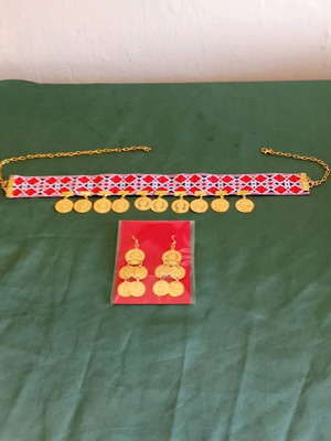 A.L.E. Ethno Boho Necklace and Earrings Set New, Gold Tone