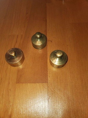 Set of 3 old brass scale weights used