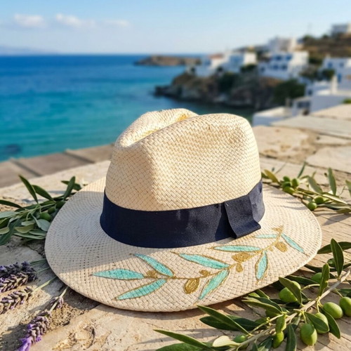 Handmade straw hat with acrylic painting