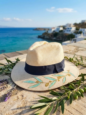Handmade straw hat with acrylic painting