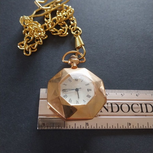 Gold-Plated Pocket Watch like new with chain, battery operated