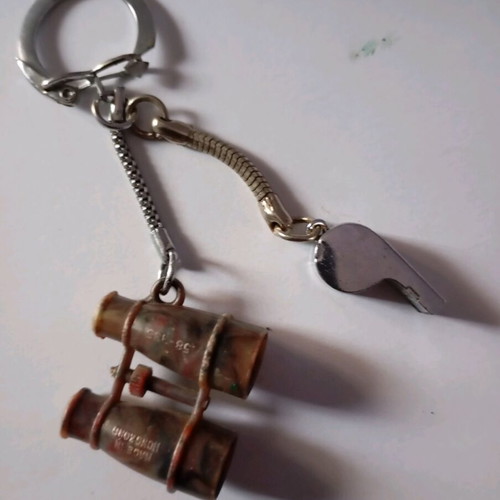 Keychain used with binoculars and whistle, suggestive design