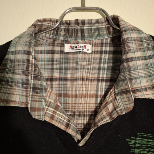 New Look mako shirt with checked collar and cuffs like new, size M, black and brown