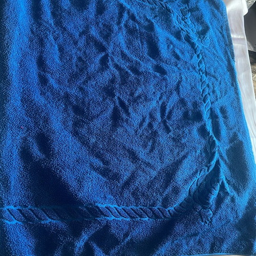 Large cotton bath towel new, blue with embossed design