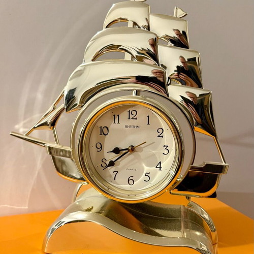 Decorative ship clock used, gold plastic