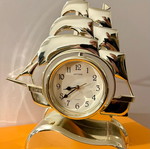 Decorative ship clock used, gold plastic
