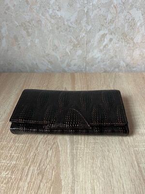 Brown leather wallet A To Z Greek used with coin and card pockets