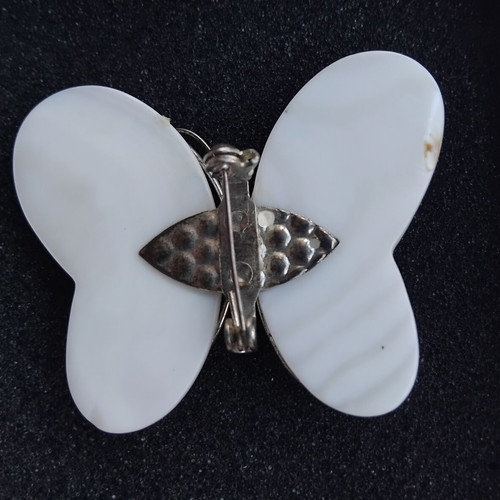 Vintage Butterfly Brooch Mother of Pearl with Rhinestones like new