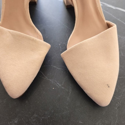 Call It Spring beige faux suede pumps with ankle strap, size 39