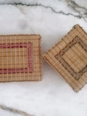 Handmade storage boxes 2 unused, wire and burlap