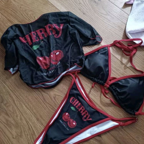 Shein bikini and matching top set, black and red, XS
