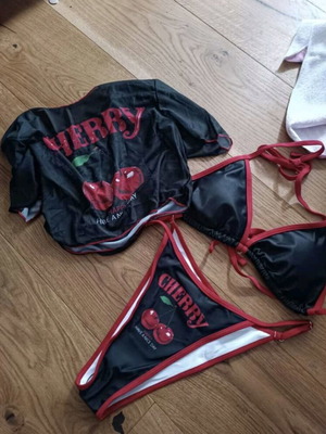 Shein bikini and matching top set, black and red, XS