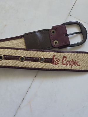 Lee Cooper vintage belt used, cream and bordeaux canvas, 100 cm