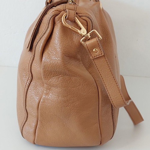 Nicoli leather women's handbag used, beige, large size