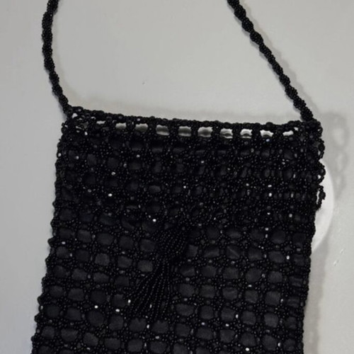 Vintage black handmade bag with beads small size like new