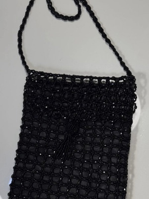 Vintage black handmade bag with beads small size like new