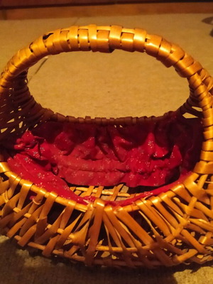 Wicker basket used, Little Red Riding Hood style with fabric