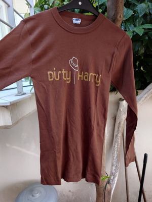 Unisex T-shirt long sleeve with Dirty Harry print, brown, sizes L XL like new