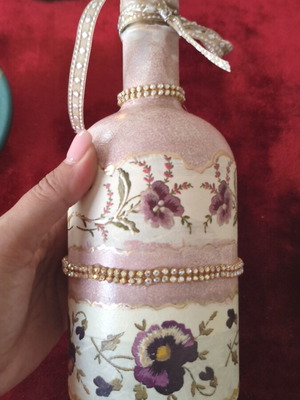 Χειροποίητο διακοσμητικό μπουκάλι decoupage vintage ρομαντικό στυλ