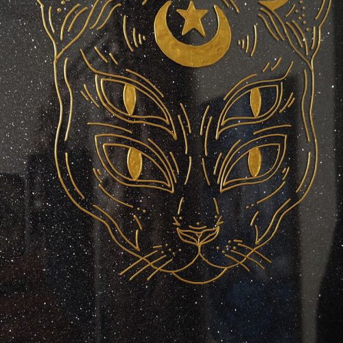 Handmade Mystic Cat Painting on Glass New