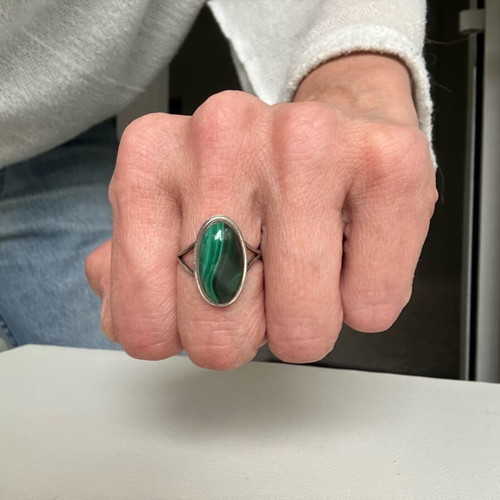 90s Boho Statement Ring with Green Malachite Stone, Like New