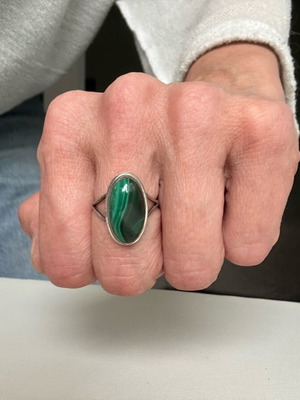 90s Boho Statement Ring with Green Malachite Stone, Like New