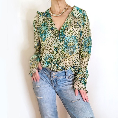 Persona by Marina Rinaldi silk floral shirt XL like new, turquoise green