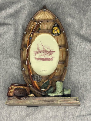 Nautical boat photo frame with fishing decor, like new