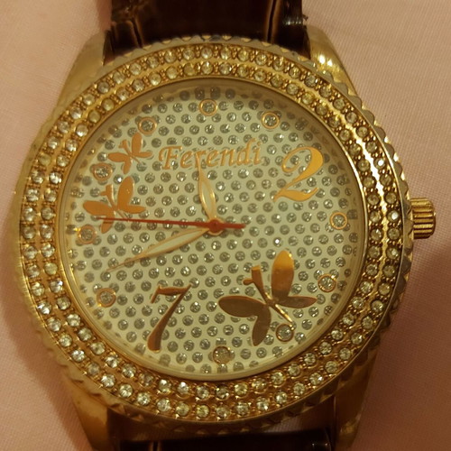 Ferendi women's watch used, brown leather strap, gold color
