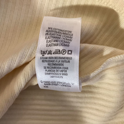 Vintage St Michael Cream Ribbed V-Neck Top cotton blend size M like new