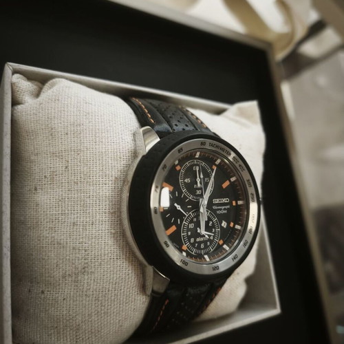 Seiko Alarm Chronograph SNAB59P1 wristwatch, NOS with box