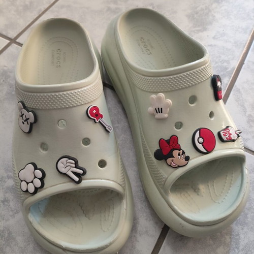Crocs slippers used, size 40, colorful with charms