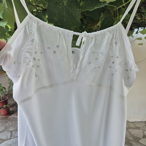 Cotton dress with adjustable straps like new, white, embroidered sequins