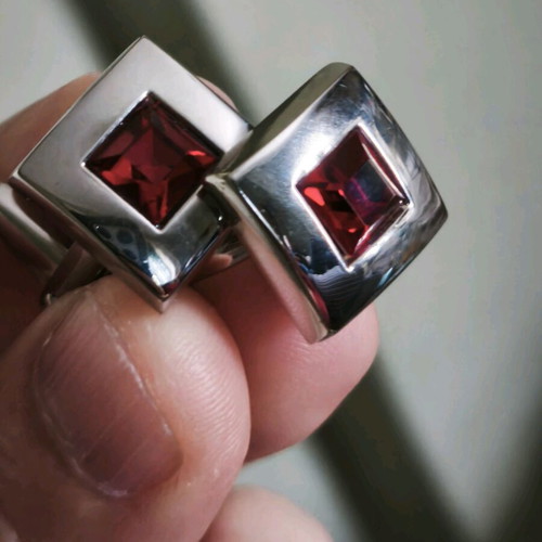Men's steel vintage cufflinks like new, red and silver