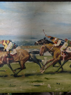 Oil painting frame Hippodrome by A. Garoufallidis like new 60x40
