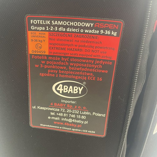 4Baby Aspen Car Seat used, Chilli Pepper Red, 9-36 kg