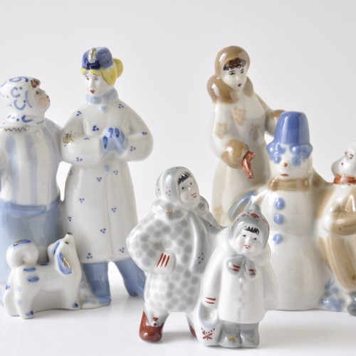 Soviet porcelain figurine set Winter Yard like new