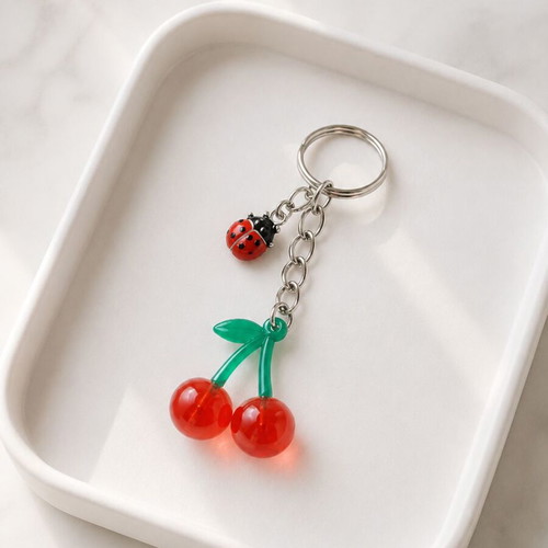 Cherry Charm & Lucky Bug Handmade Keychain for Kids