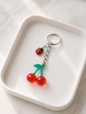 Cherry Charm & Lucky Bug Handmade Keychain for Kids