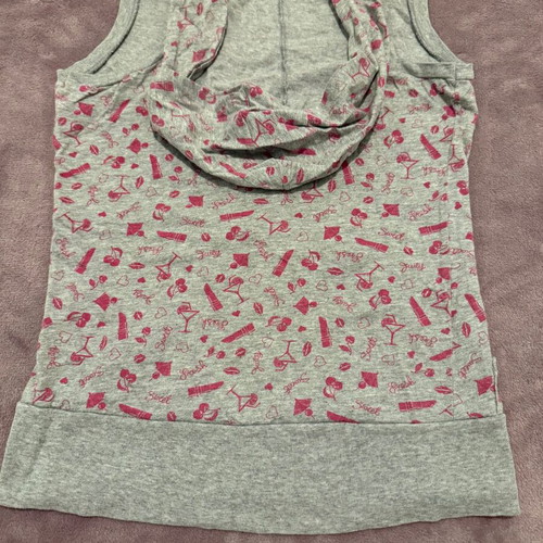 BSK by Bershka Sleeveless Hoodie S like new, grey melange with pink print