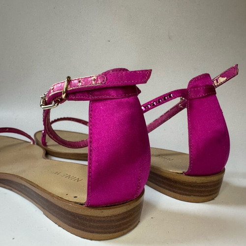 Nine West flat sandals used, fuchsia with crystals, size 38