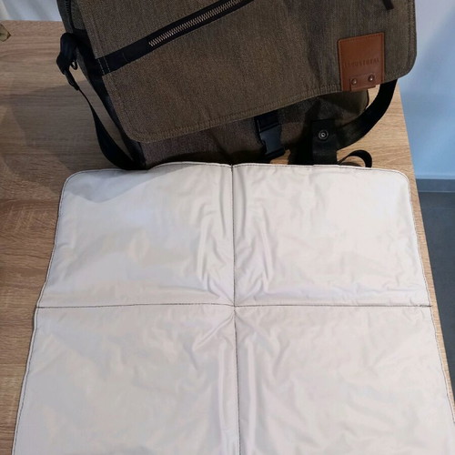 Baby stroller bag olive denim like new with pockets and changing mat
