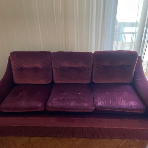 Vintage velvet living room set 1970s, burgundy