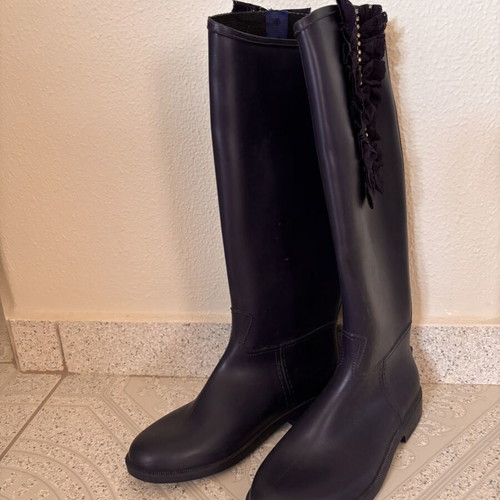 Women's tall rain boots with lace and rhinestones size 38 like new, blue